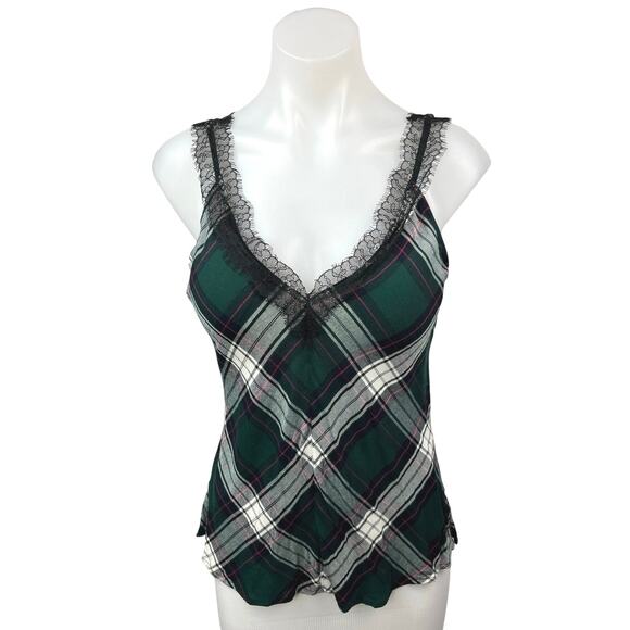 Zara Green Plaid Checkered Lace Ruffle Tartan Sleeveless Cami Camisole Tank Top - Picture 1 of 5